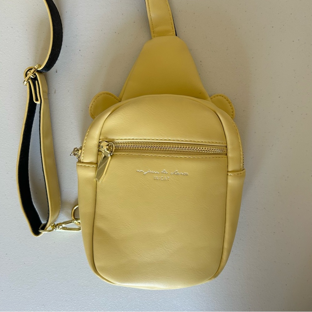 Yellow Teddy Bear Vegan Leather Crossbody Bag